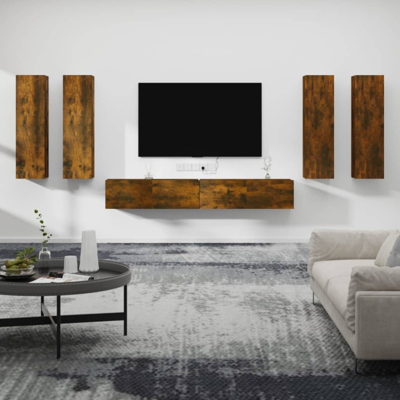 Set di Mobili Porta TV 6 pz Rovere Fumo in Legno ingegnerizzato