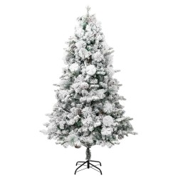 Albero di Natale Innevato con LED e Pigne 195 cm in PVC e PE