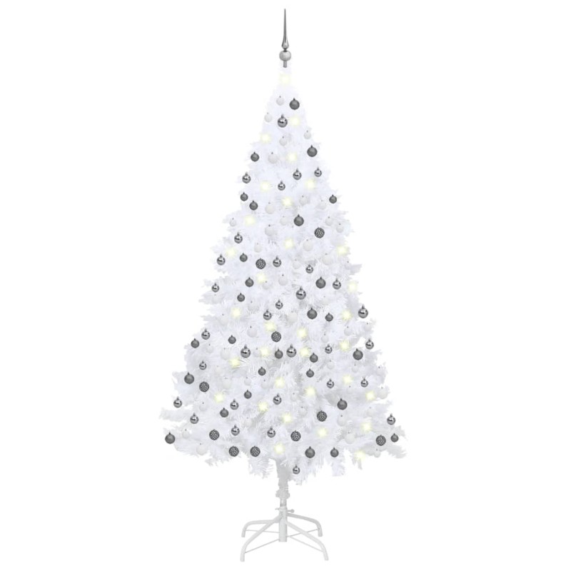 Albero di Natale Preilluminato con Palline Bianco 240 cm PVC