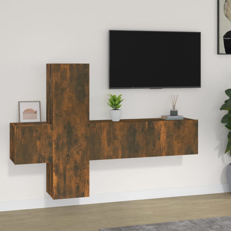 Set Mobili Porta TV 3 pz Rovere Fumo in Legno ingegnerizzato