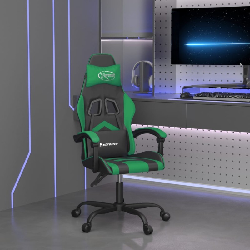 Sedia da Gaming Girevole Nera e Verde in Similpelle