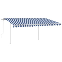 Tenda da Sole Retrattile Automatica con Pali 4x3 m Blu e Bianca