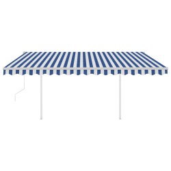 Tenda da Sole Retrattile Automatica con Pali 4x3 m Blu e Bianca