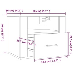 vidaXL Comodino a Muro Grigio Cemento 50x36x40 cm