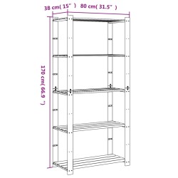 Scaffale a 5 Livelli Grigio 80x38x170 cm in Legno di Pino