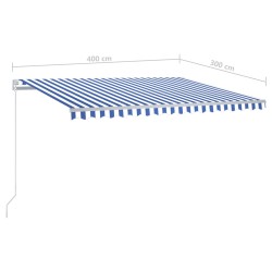 Tenda da Sole Retrattile Automatica con Pali 4x3 m Blu e Bianca