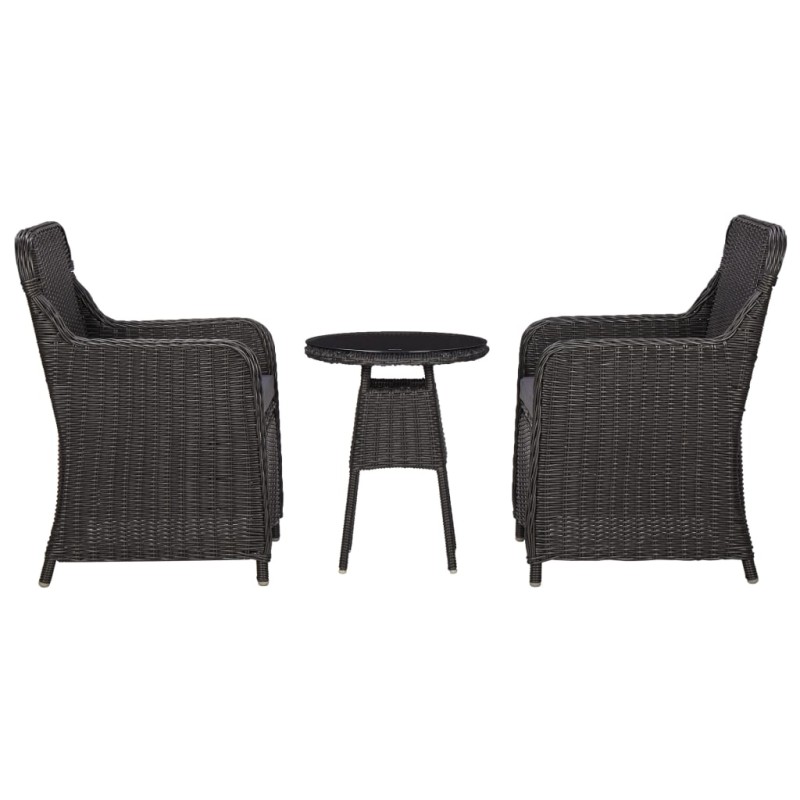   Set Bistrot da Giardino 3 pz con Cuscini in Polyrattan Nero