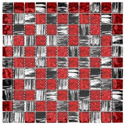 Piastrelle Mosaico 11 pz Nero e Rosso 30x30 cm in Vetro