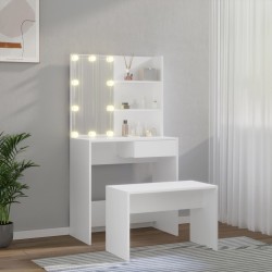 vidaXL Set Tavolo da Toeletta Bianco con LED in Legno ingegnerizzato