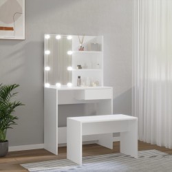 vidaXL Set Tavolo da Toeletta Bianco con LED in Legno ingegnerizzato