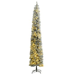 Albero Natale Sottile 300 LED Set Palline Neve Floccata 270 cm