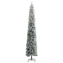 Albero Natale Sottile 300 LED Set Palline Neve Floccata 270 cm