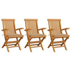 Sedie da Giardino con Cuscini Beige 3 pz Massello di Teak