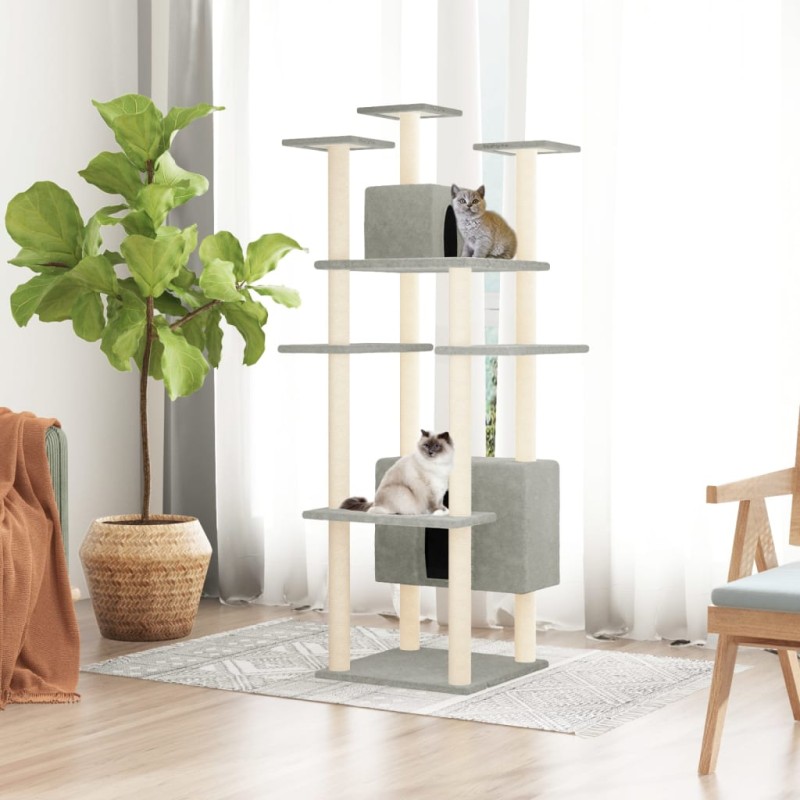 vidaXL Albero per Gatti con Tiragraffi in Sisal Grigio Chiaro 162 cm