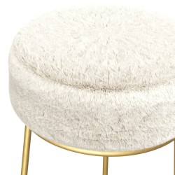 Sgabello Rotondo Bianco in Peluche