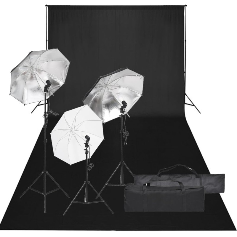 vidaXL Kit per Studio Fotografico con Set di Luci e Fondale