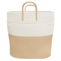 Cestino Portaoggetti Beige e Bianco Ø43x38 cm in Cotone