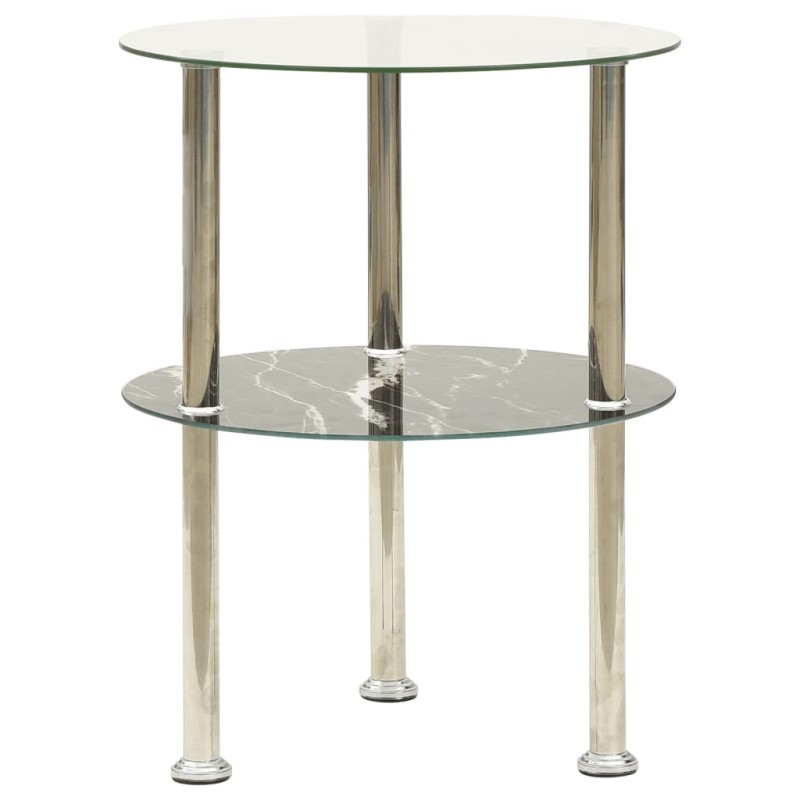 322789  2-Tier Side Table Transparent & Black 38 cm Tempered Glass