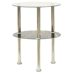 322789  2-Tier Side Table Transparent & Black 38 cm Tempered Glass