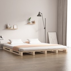 Letto a Pallet 140x200 cm in Legno Massello di Pino