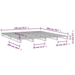 Letto a Pallet 140x200 cm in Legno Massello di Pino