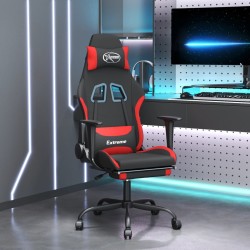 Sedia da Gaming Massaggio e Poggiapiedi Tessuto Nero e Rosso