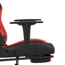 Sedia da Gaming Massaggio e Poggiapiedi Tessuto Nero e Rosso