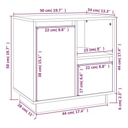 vidaXL Comodino Grigio 50x34x50 cm in Legno Massello di Pino