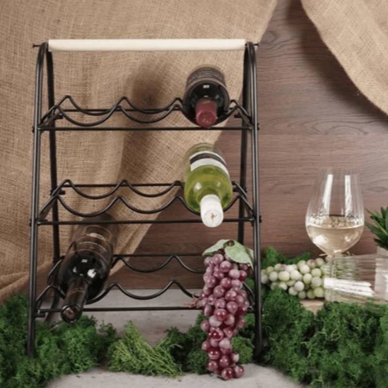 Home&Styling Portavini per 9 Bottiglie in Metallo Nero e Naturale