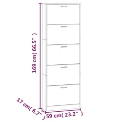 vidaXL Scarpiera Bianco Lucido 59x17x169 cm in Legno ingegnerizzato