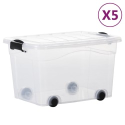 Scatole con Ruote e Coperchio 5 pz Trasparenti 40 L