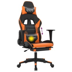 Sedia Gaming Massaggio Poggiapiedi Nero e Arancione Similpelle