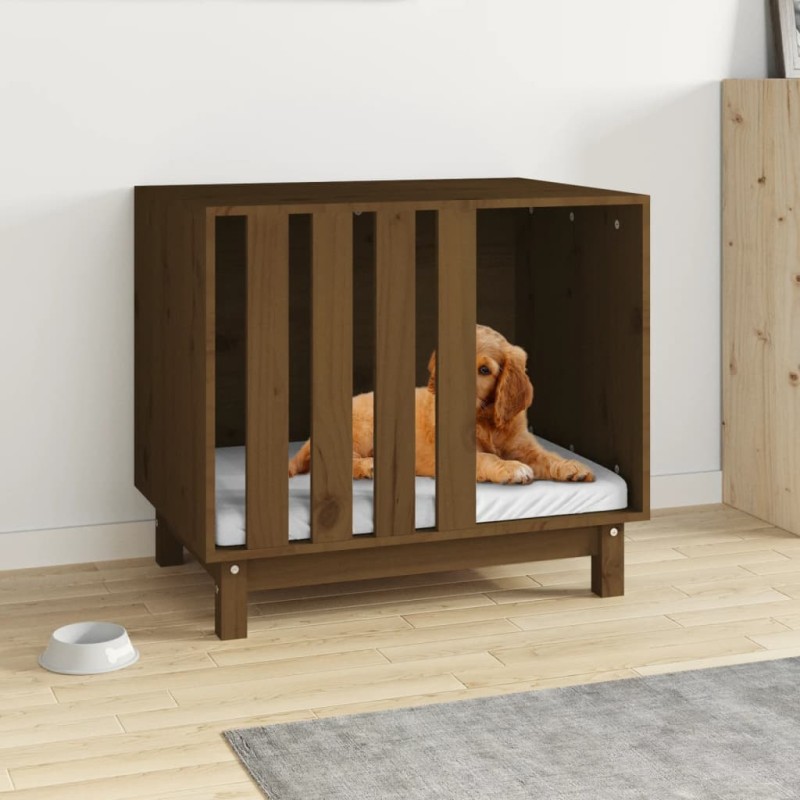 vidaXL Casetta per Cani Miele 70x50x62 cm in Legno Massello di Pino