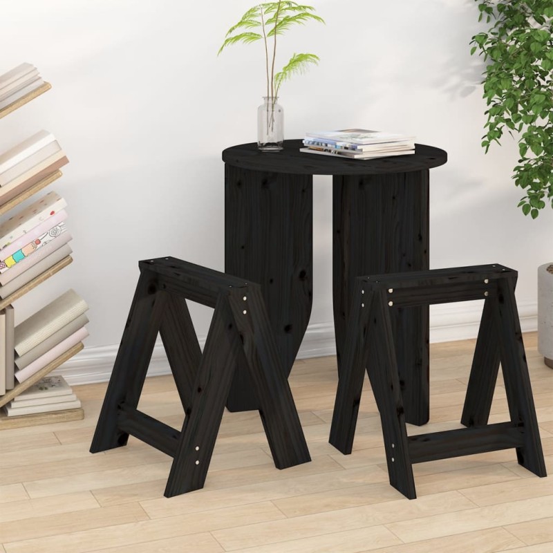 vidaXL Sgabelli 2 pz Nero 40x40x45 cm in Legno Massello di Pino