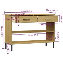 vidaXL Mobile Consolle Gambe Metallo Marrone Legno Massello Pino OSLO