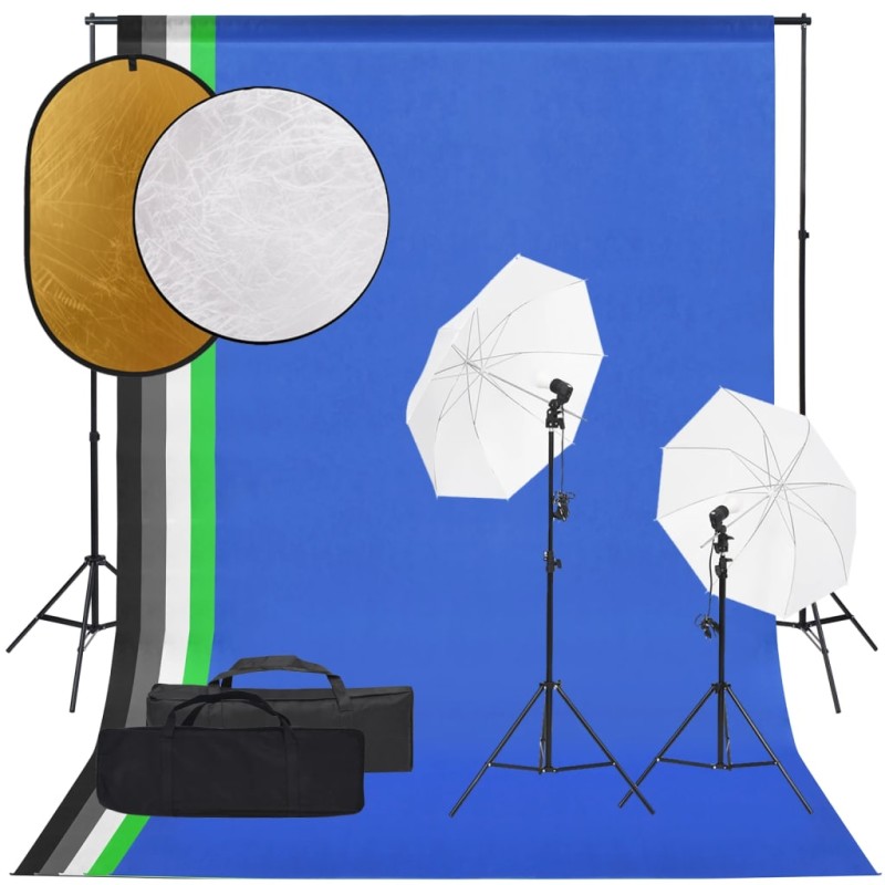 vidaXL Kit per Studio Fotografico con Set Luci, Fondale e Riflettore