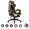   Sedia da Gaming con Luci a LED RGB Oro e Nera in Similpelle