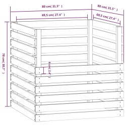 vidaXL Compostiera Grigia 80x80x78 cm in Legno Massello di Pino