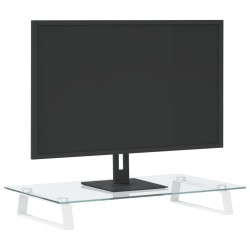 Supporto per Monitor Bianco 60x35x8cm Vetro Temperato e Metallo