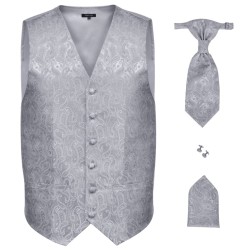 Set Gilet di Nozze da Uomo Paisley Elegante Taglia 52 Argento