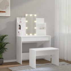 vidaXL Set Tavolo da Toeletta Bianco con LED in Legno ingegnerizzato