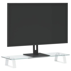 Supporto per Monitor Bianco 60x20x8cm Vetro Temperato e Metallo