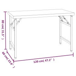 vidaXL Tavolo Lavoro Cucina con Ripiano 120x60x115 cm Acciaio Inox