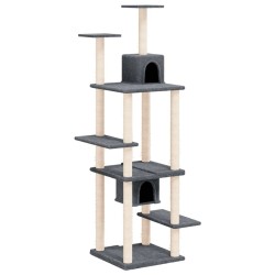 vidaXL Albero per Gatti con Tiragraffi in Sisal Grigio Scuro 176 cm