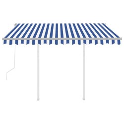   Tenda da Sole Retrattile Automatica con Pali 3x2,5m Blu Bianca