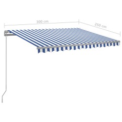   Tenda da Sole Retrattile Automatica con Pali 3x2,5m Blu Bianca