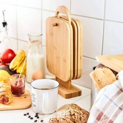 Excellent Houseware Set Taglieri con Supporto 7 pz in Bambù