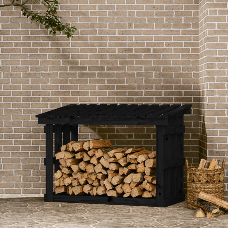 vidaXL Portalegna Nero 108x64,5x77 cm in Legno Massello di Pino