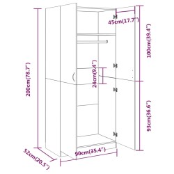 vidaXL Armadio Grigio Sonoma 90x52x200 cm in Legno ingegnerizzato