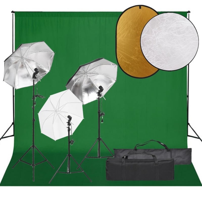 vidaXL Kit per Studio Fotografico con Set Luci, Fondale e Riflettore